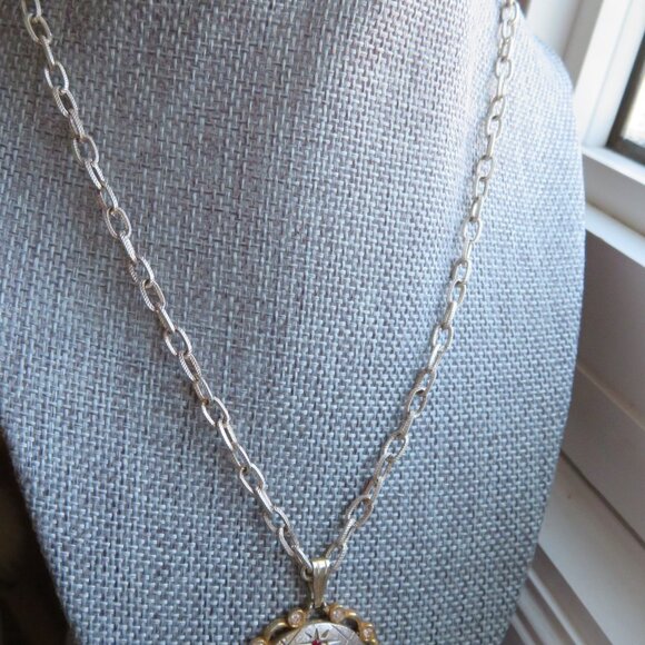 Vtg signed Prestige pend necklace 1960 ruby red crystal silver chain starburst - Picture 3 of 9